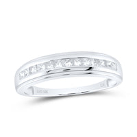 Load image into Gallery viewer, 10kt White Gold Mens Princess Diamond Single Row Wedding Band Ring 1/2 Cttw
