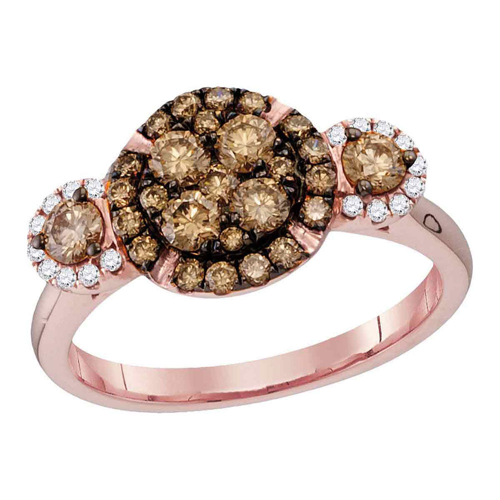 14kt Rose Gold Womens Round Brown Diamond Circle Frame Cluster Bridal Wedding Engagement Ring 1.00 Cttw