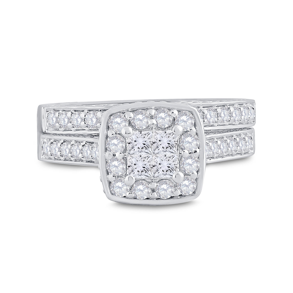 14kt White Gold Womens Princess Diamond Bridal Wedding Engagement Ring Band Set 1.00 Cttw
