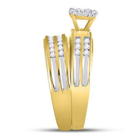 Load image into Gallery viewer, 10kt Yellow Gold His &amp; Hers Round Diamond Cluster Matching Bridal Wedding Ring Band Set 1-1/5 Cttw
