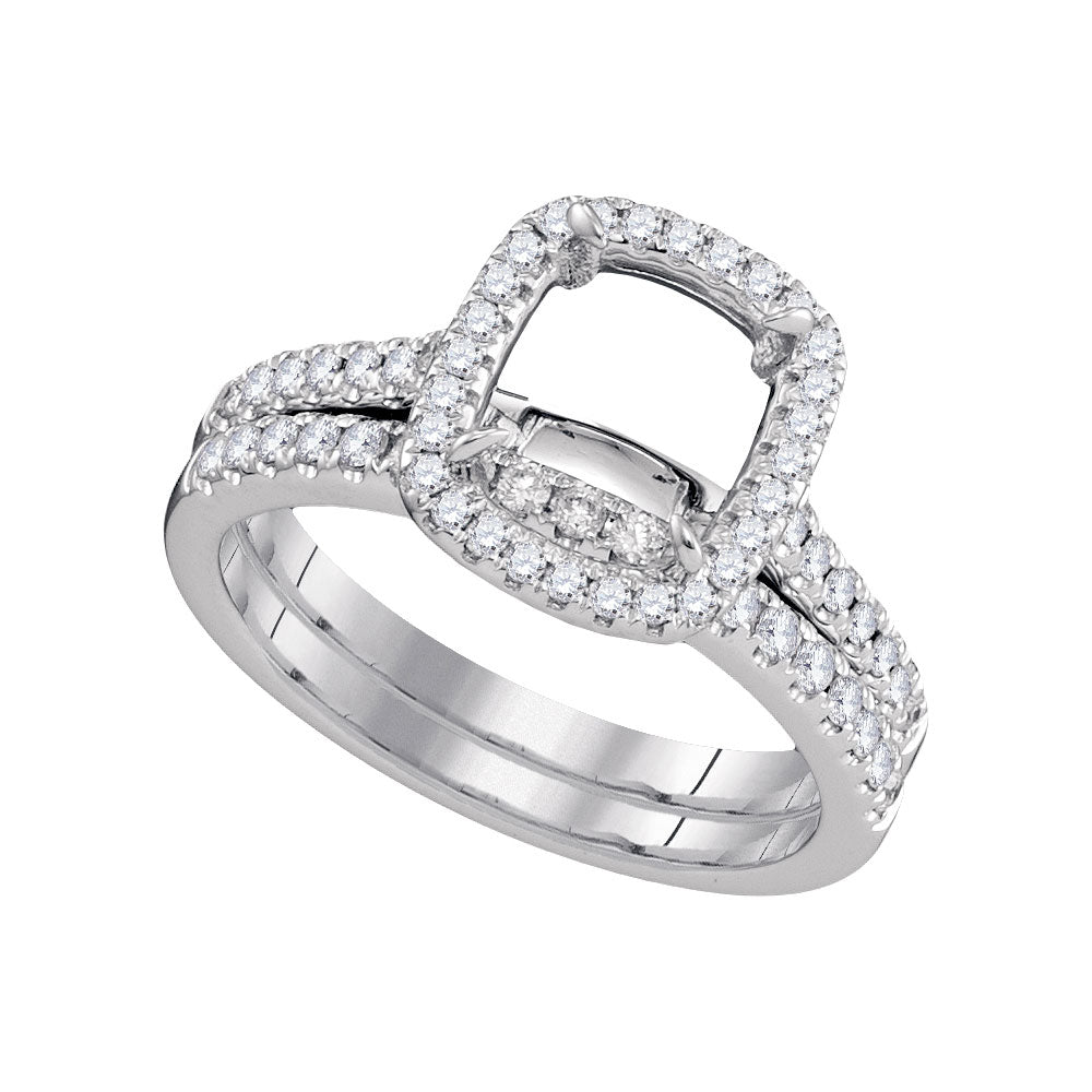 18kt White Gold Womens Round Diamond Halo Bridal Wedding Engagement Ring Band Set 1/2 Cttw