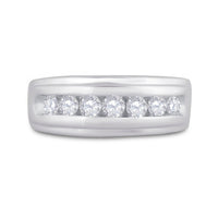Load image into Gallery viewer, 10kt White Gold Mens Round Diamond Wedding Channel-Set Band Ring 7/8 Cttw
