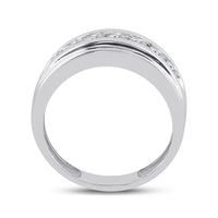 Load image into Gallery viewer, 10kt White Gold Mens Round Diamond Wedding Channel-Set Band Ring 7/8 Cttw

