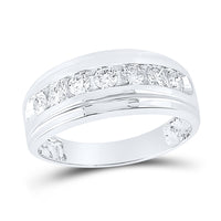 Load image into Gallery viewer, 10kt White Gold Mens Round Diamond Wedding Channel-Set Band Ring 7/8 Cttw
