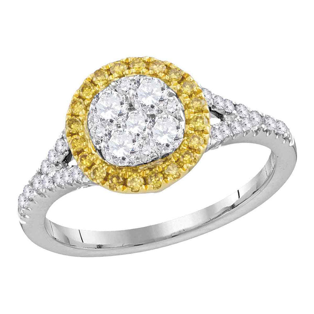 18kt White Gold Womens Round Yellow Diamond Cluster Bridal Wedding Engagement Ring 3/4 Cttw
