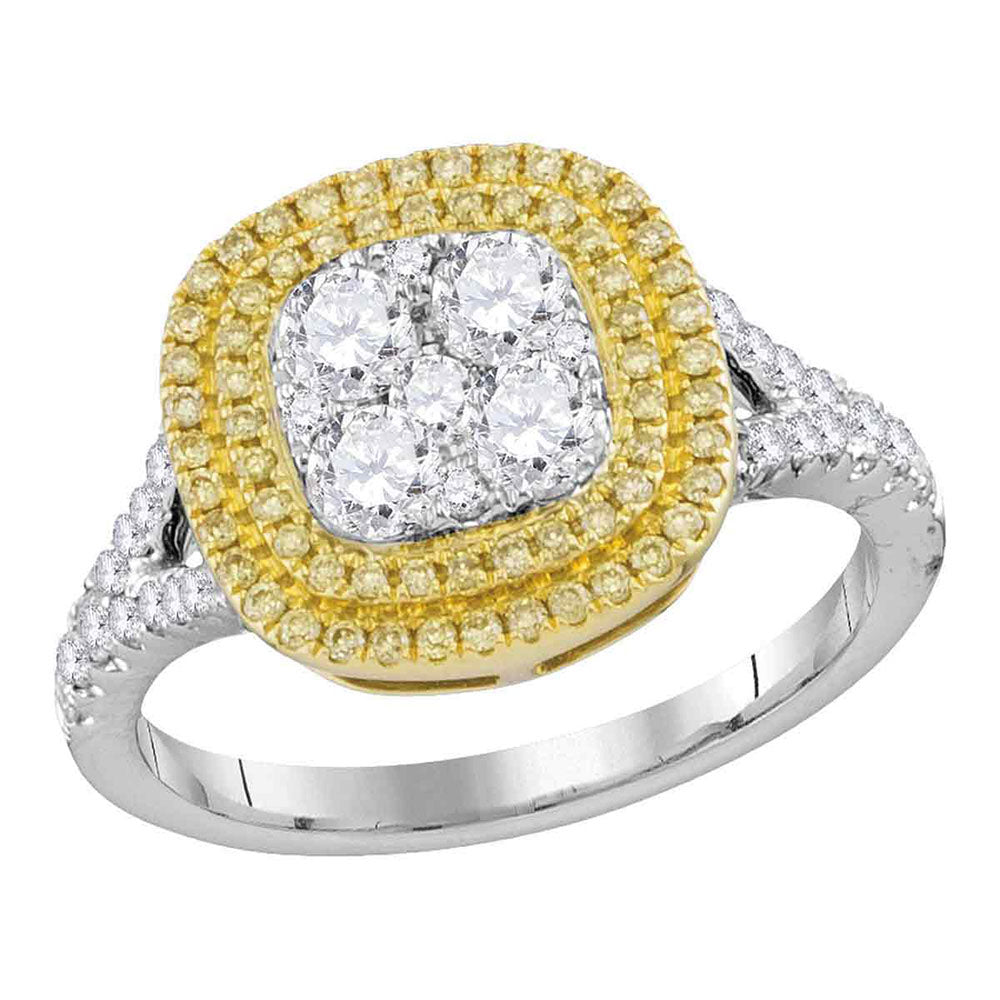 18kt White Gold Womens Round Yellow Diamond Cluster Bridal Wedding Engagement Ring 1.00 Cttw