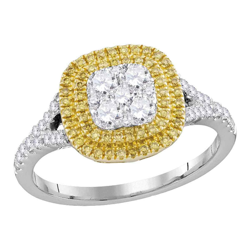 18kt White Gold Womens Round Yellow Diamond Cluster Bridal Wedding Engagement Ring 3/4 Cttw
