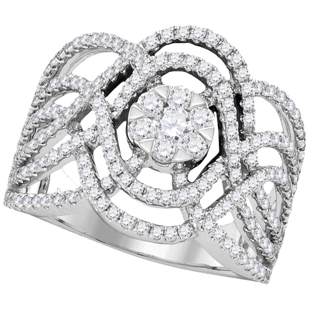 18kt White Gold Womens Round Diamond Flower Cluster Ring 1.00 Cttw