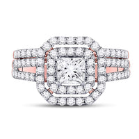 Load image into Gallery viewer, 14kt Rose Gold Womens Princess Diamond Bridal Wedding Engagement Ring Band Set 1-1/2 Cttw
