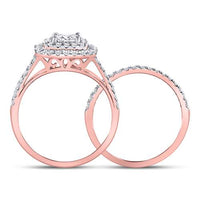 Load image into Gallery viewer, 14kt Rose Gold Womens Princess Diamond Bridal Wedding Engagement Ring Band Set 1-1/2 Cttw
