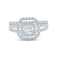 Load image into Gallery viewer, 14kt White Gold Womens Princess Diamond Bridal Wedding Engagement Ring Band Set 1-1/2 Cttw
