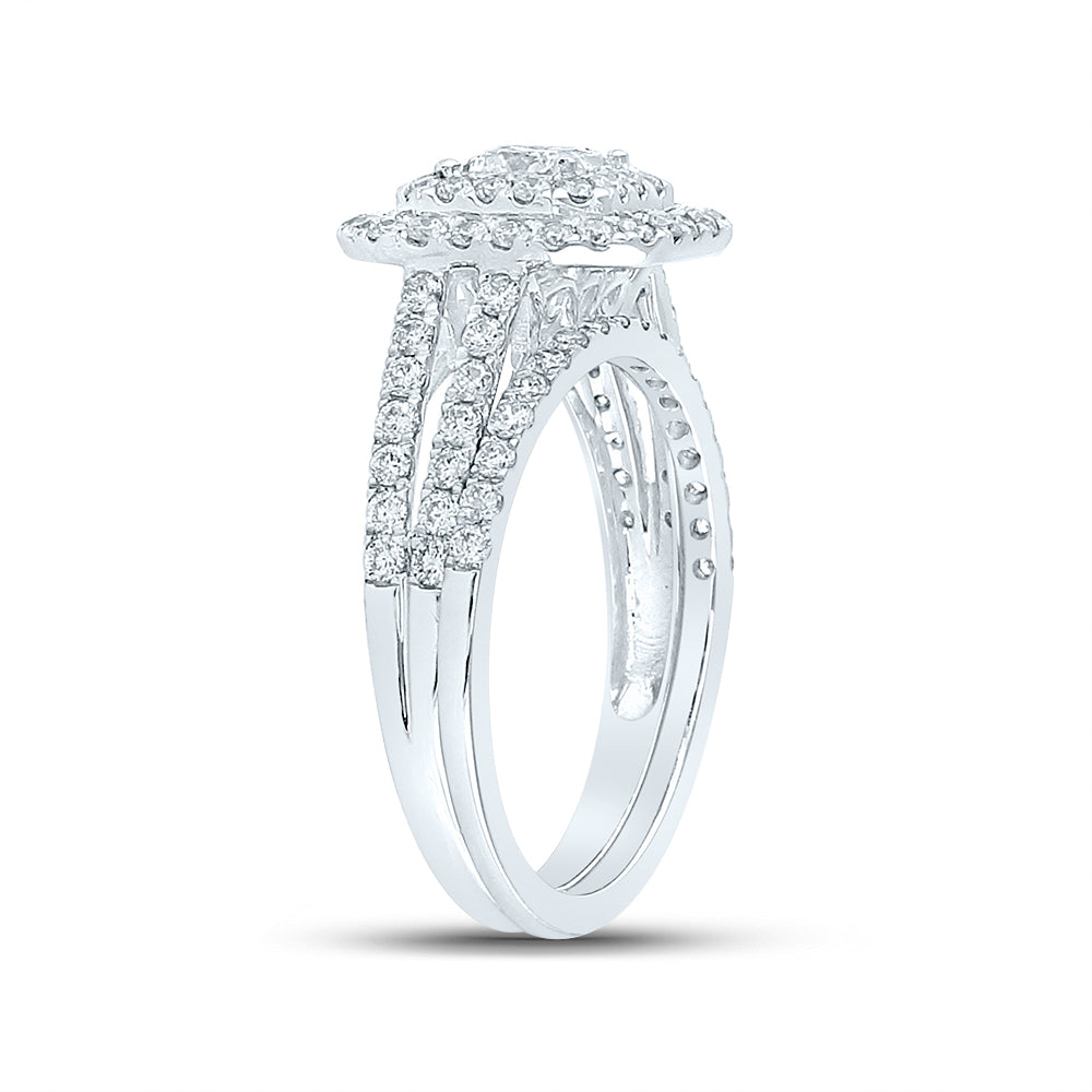 14kt White Gold Womens Princess Diamond Bridal Wedding Engagement Ring Band Set 1-1/2 Cttw