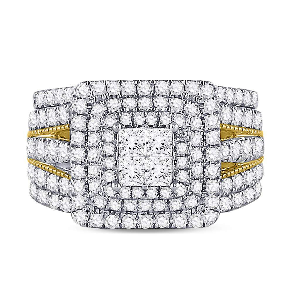 14kt Yellow Gold Womens Princess Diamond Bridal Wedding Engagement Ring Band Set 2.00 Cttw