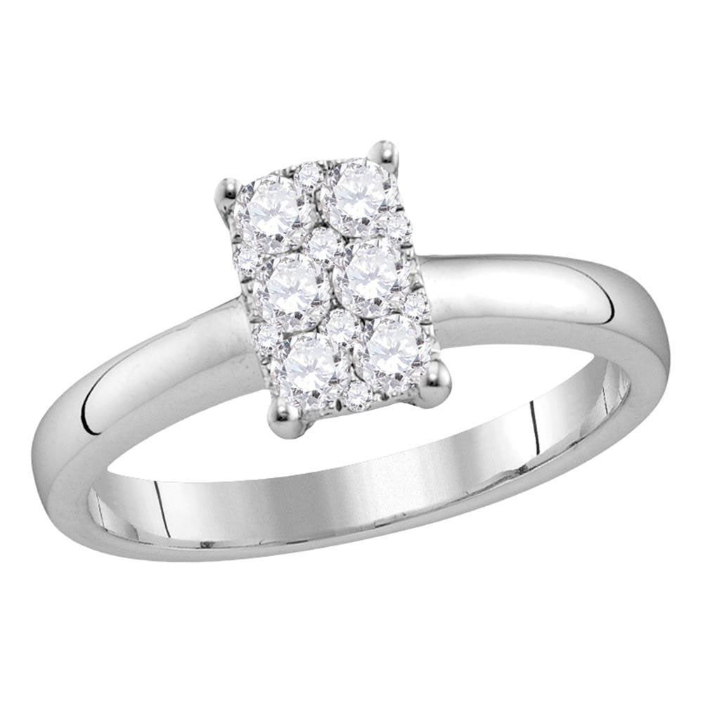 18kt White Gold Womens Round Diamond Rectangle Cluster Ring 1/2 Cttw