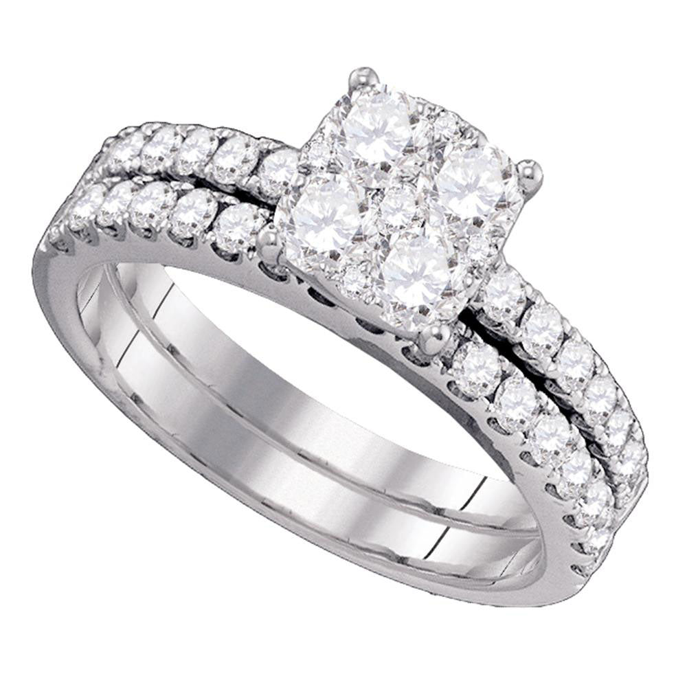 18kt White Gold Womens Round Diamond Bridal Wedding Engagement Ring Band Set 1-3/8 Cttw