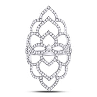 Load image into Gallery viewer, 18kt White Gold Womens Round Diamond Flower Petals Knuckle Fashion Ring 3/4 Cttw
