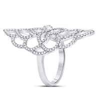 Load image into Gallery viewer, 18kt White Gold Womens Round Diamond Flower Petals Knuckle Fashion Ring 3/4 Cttw
