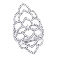 Load image into Gallery viewer, 18kt White Gold Womens Round Diamond Flower Petals Knuckle Fashion Ring 3/4 Cttw
