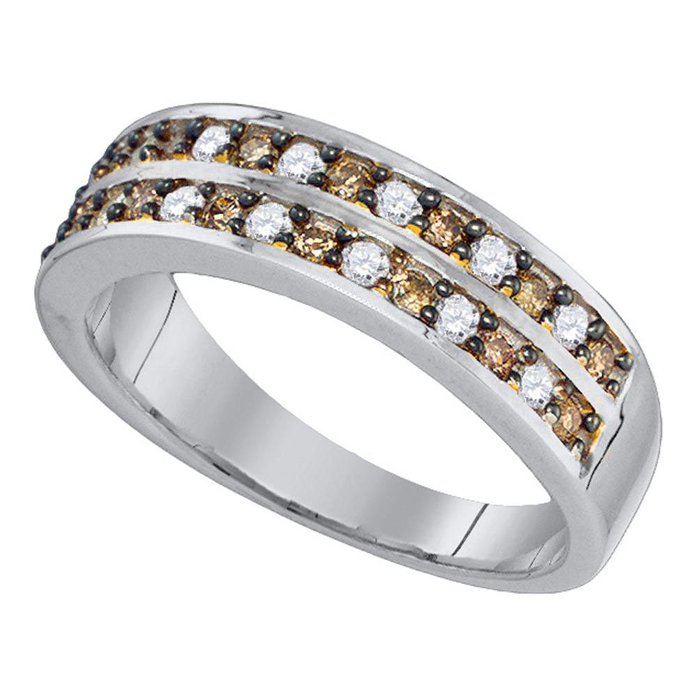 10kt White Gold Womens Round Brown Diamond Band Ring 1/2 Cttw