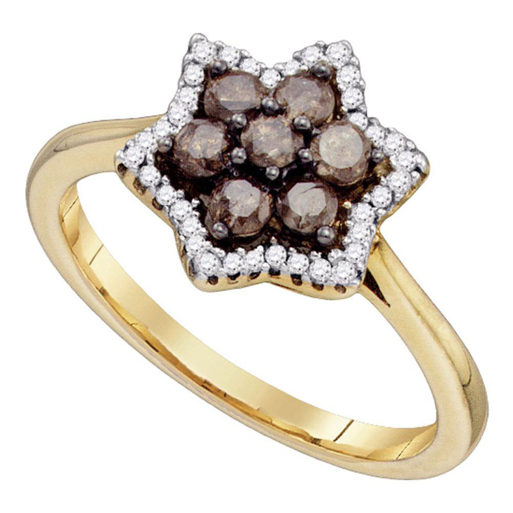 10kt Yellow Gold Womens Round Brown Diamond Cluster Ring 1/2 Cttw