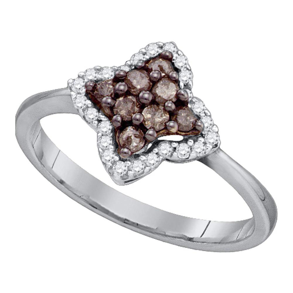 10kt White Gold Womens Round Brown Diamond Cluster Ring 1/3 Cttw