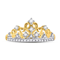 Load image into Gallery viewer, 10kt Yellow Gold Womens Round Diamond Tiara Crown Band Ring 1/5 Cttw
