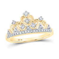 Load image into Gallery viewer, 10kt Yellow Gold Womens Round Diamond Tiara Crown Band Ring 1/5 Cttw
