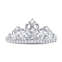 Load image into Gallery viewer, 10k White Gold Round Diamond Womens Womens Crown Tiara Cocktail Band 1/5 Cttw
