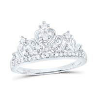 Load image into Gallery viewer, 10k White Gold Round Diamond Womens Womens Crown Tiara Cocktail Band 1/5 Cttw
