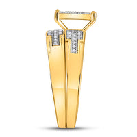Load image into Gallery viewer, 10kt Yellow Gold His Hers Round Diamond Cluster Matching Bridal Wedding Ring Band Set 1/2 Cttw
