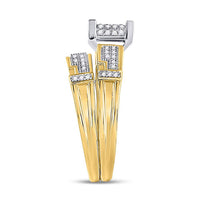 Load image into Gallery viewer, 10kt Yellow Gold His &amp; Hers Round Diamond Square Cluster Matching Bridal Wedding Ring Band Set 1/2 Cttw

