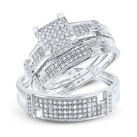 Load image into Gallery viewer, 10kt White Gold His Hers Round Diamond Cluster Matching Bridal Wedding Ring Band Set 1/2 Cttw
