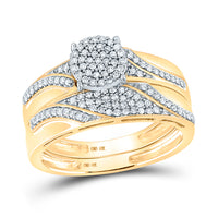 Load image into Gallery viewer, 10kt Yellow Gold His &amp; Hers Round Diamond Cluster Matching Bridal Wedding Ring Band Set 1/2 Cttw
