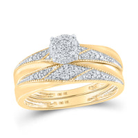 Load image into Gallery viewer, 10kt Yellow Gold His Hers Round Diamond Cluster Matching Bridal Wedding Ring Band Set 1/4 Cttw
