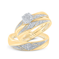 Load image into Gallery viewer, 10kt Yellow Gold His Hers Round Diamond Cluster Matching Bridal Wedding Ring Band Set 1/4 Cttw

