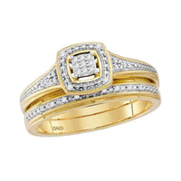 Load image into Gallery viewer, 10kt Yellow Gold His &amp; Hers Round Diamond Cluster Matching Bridal Wedding Ring Band Set 1/10 Cttw
