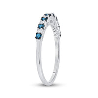 Load image into Gallery viewer, 10kt White Gold Womens Round Blue Color Enhanced Diamond Band Ring 1/4 Cttw
