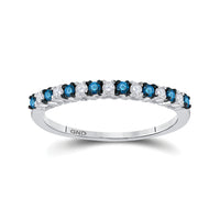 Load image into Gallery viewer, 10kt White Gold Womens Round Blue Color Enhanced Diamond Band Ring 1/4 Cttw

