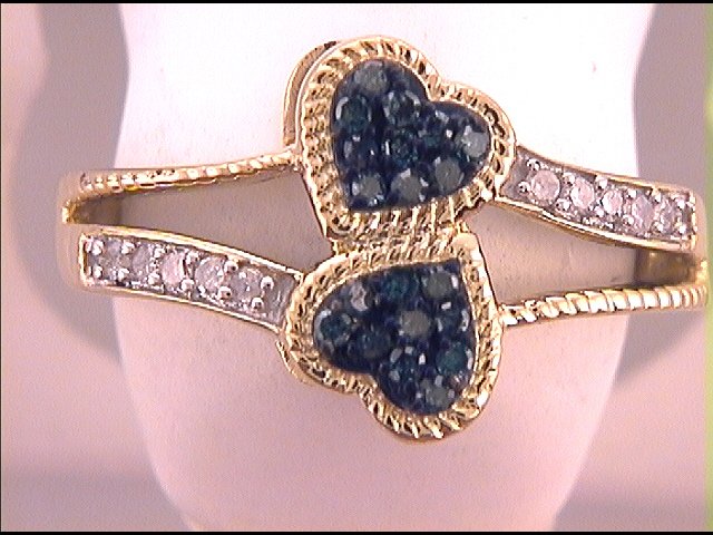 10kt Yellow Gold Womens Color Enhanced Blue Diamond Heart Ring 1/4 Cttw