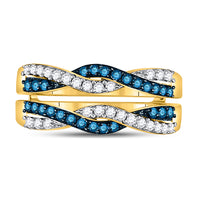 Load image into Gallery viewer, 10kt Yellow Gold Womens Round Blue Color Enhanced Diamond Band Ring 1/2 Cttw
