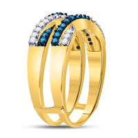 Load image into Gallery viewer, 10kt Yellow Gold Womens Round Blue Color Enhanced Diamond Band Ring 1/2 Cttw
