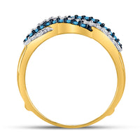 Load image into Gallery viewer, 10kt Yellow Gold Womens Round Blue Color Enhanced Diamond Band Ring 1/2 Cttw
