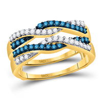 Load image into Gallery viewer, 10kt Yellow Gold Womens Round Blue Color Enhanced Diamond Band Ring 1/2 Cttw
