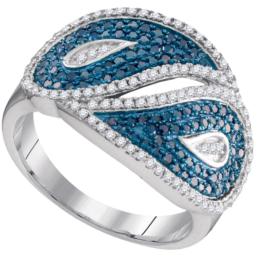 10kt White Gold Womens Color Enhanced Blue Diamond Ring 3/4 Cttw