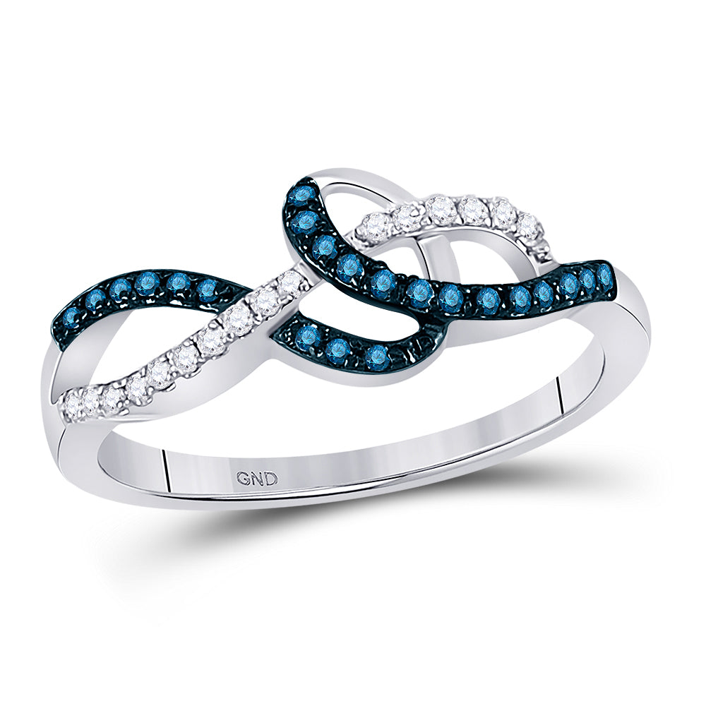 10kt White Gold Womens Round Blue Color Enhanced Diamond Fashion Ring 1/5 Cttw