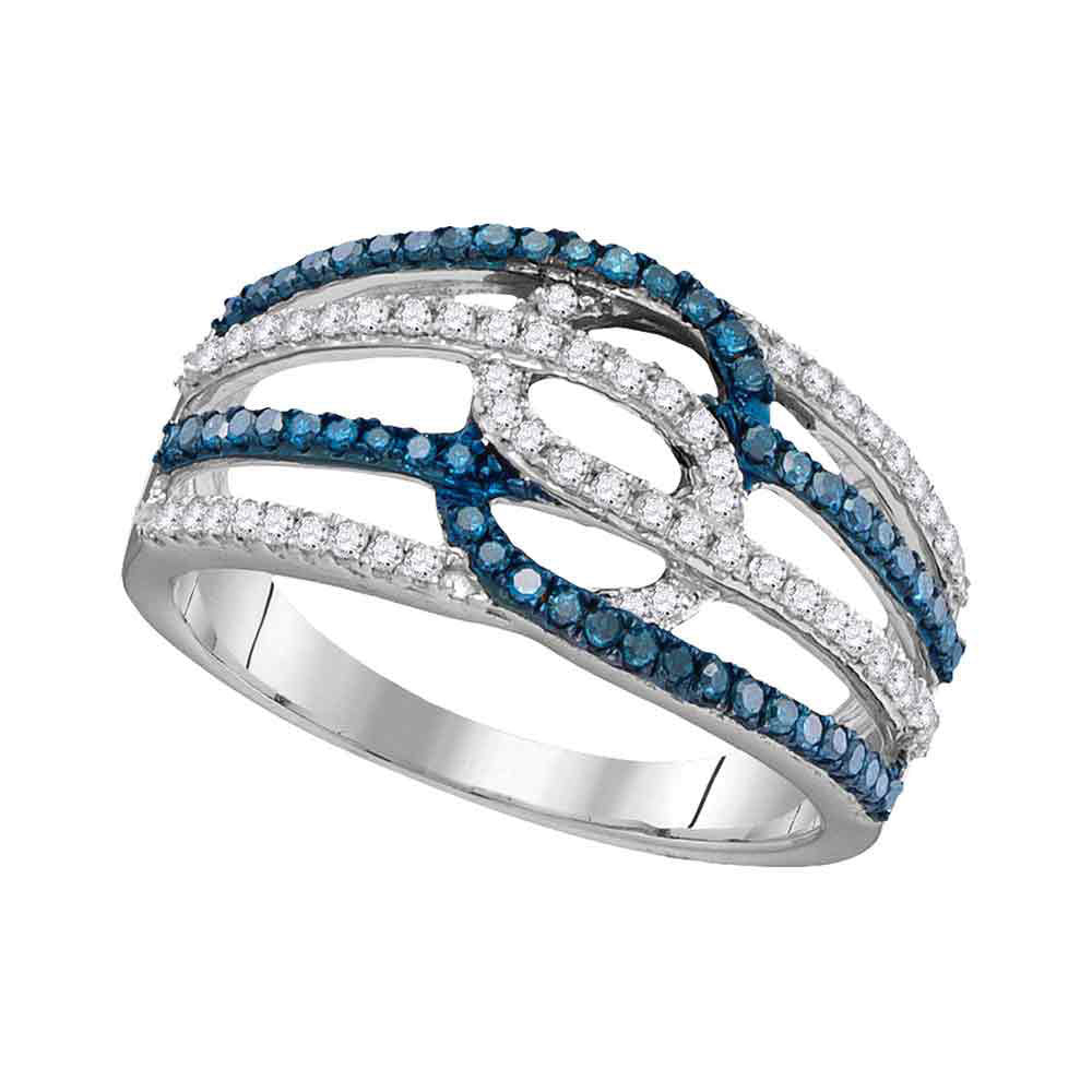 10kt White Gold Womens Round Blue Color Enhanced Diamond Band Ring 1/2 Cttw