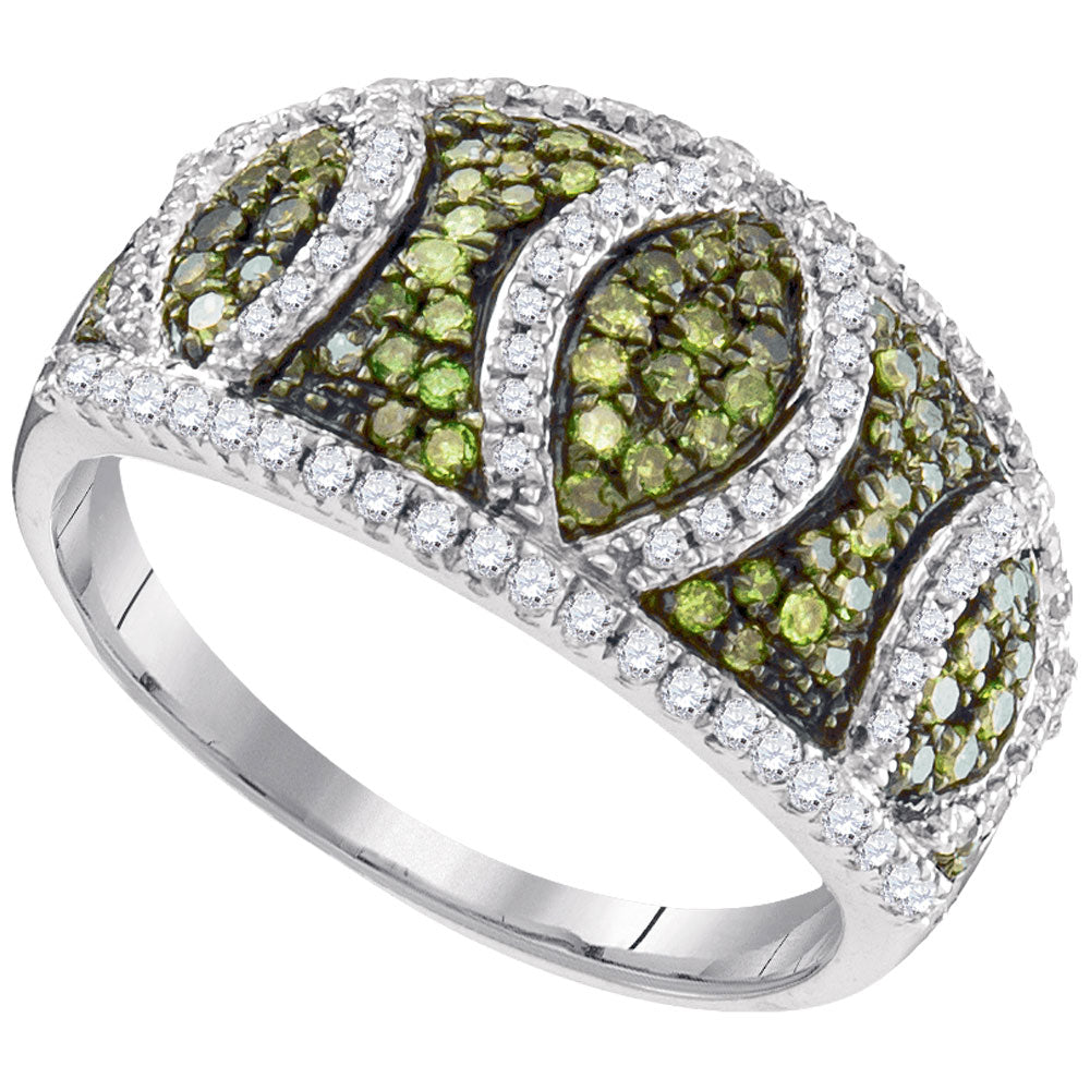 10kt White Gold Womens Round Green Color Enhanced Diamond Fashion Ring 3/4 Cttw