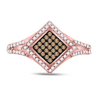 Load image into Gallery viewer, 10kt Rose Gold Womens Round Red Color Enhanced Diamond Square Fashion Ring 1/3 Cttw
