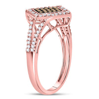 Load image into Gallery viewer, 10kt Rose Gold Womens Round Red Color Enhanced Diamond Square Fashion Ring 1/3 Cttw
