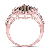 Load image into Gallery viewer, 10kt Rose Gold Womens Round Red Color Enhanced Diamond Square Fashion Ring 1/3 Cttw
